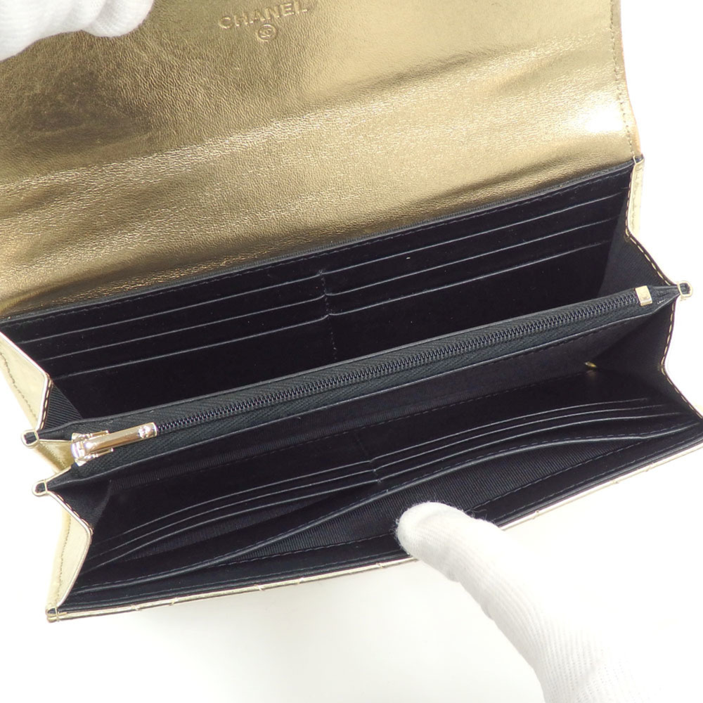 CHANEL Gold Leather Logo Wallet - Picture 6 of 8
